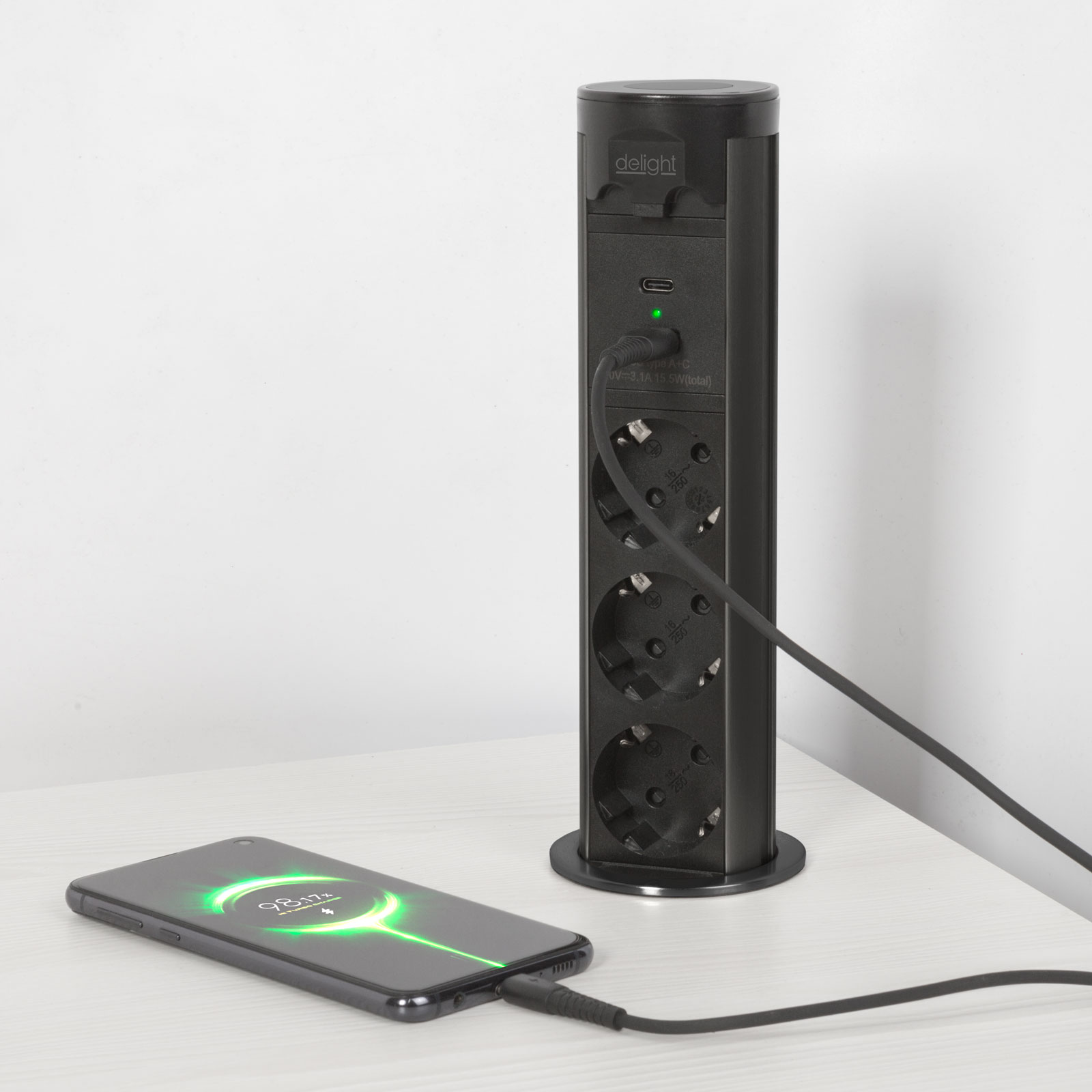 Distribuitor electric ascuns motorizat - "Touchcontrol" - 3-way + USB + Type-C - negru ǀ 20453B - imagine 3